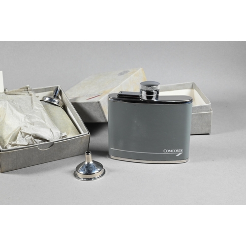 1066 - BA Concorde  gifts - four boxed leather-bound stainless steel hip-flasks, c/w funnels (4)