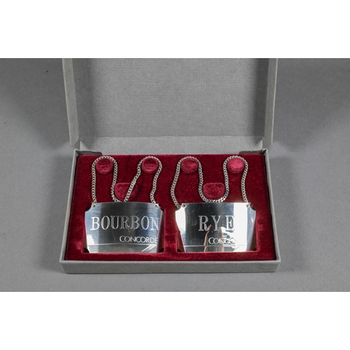 1069 - BA Concorde gifts - small oval silver trinket box by Links of London and a pair of decanter labels '... 