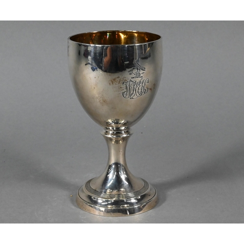 111 - A George III silver goblet, the ovoid bowl with gilt interior, on waisted stem and circular foot, Ro... 