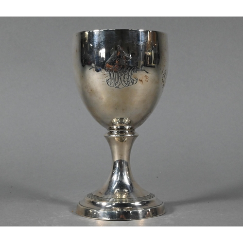 111 - A George III silver goblet, the ovoid bowl with gilt interior, on waisted stem and circular foot, Ro... 