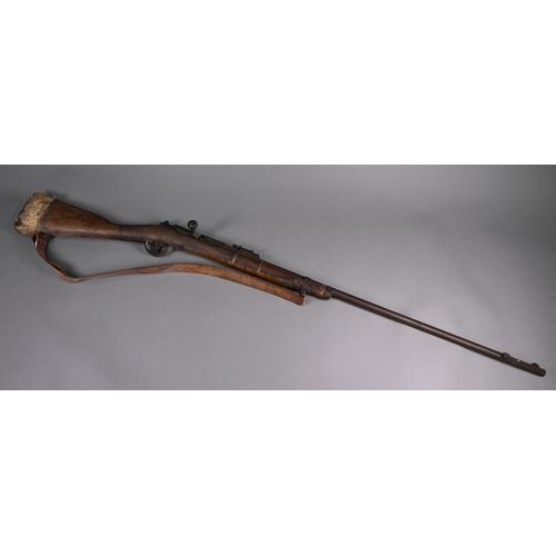 1114 - A French Chatellerault M.80 1866-74 11mm bolt-action carbine rifle with 79cm barrel, walnut halfstoc... 