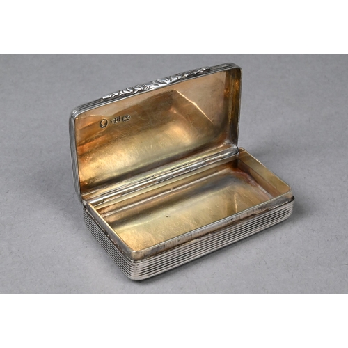 116 - A Victorian silver snuff box with engraved decoration, Francis Clark, Birmingham 1851, to/w a circul... 