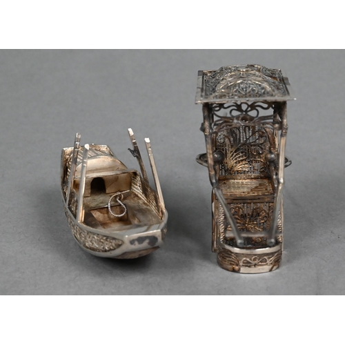 117 - A Chinese silver miniature sedan chair, to/w a sampan (2)