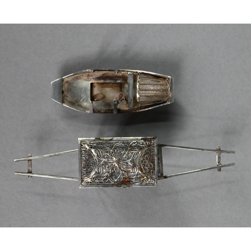 117 - A Chinese silver miniature sedan chair, to/w a sampan (2)