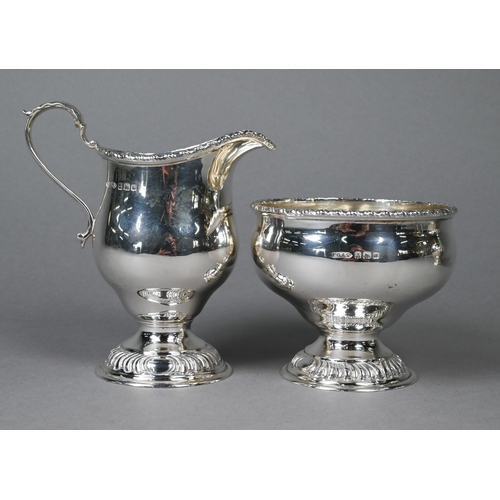 122 - A heavy quality silver matched five-piece tea/coffee service with gadrooned rims and raised foot-rim... 