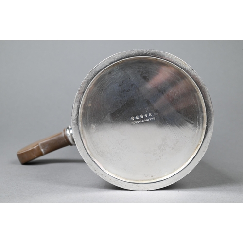 129 - A heavy quality hot milk jug with carved wood side handle, Elkington & Co, Birmingham 1929, 13.2... 