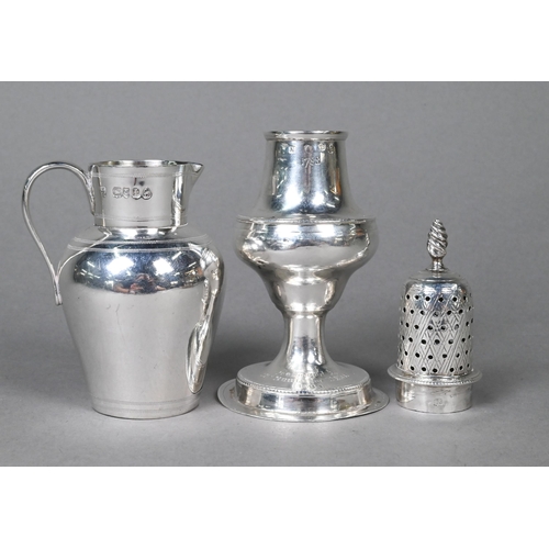 135 - A George III silver baluster pounce-pot with spiral finial, maker obscured, London 1788, 14.5 cm hig... 