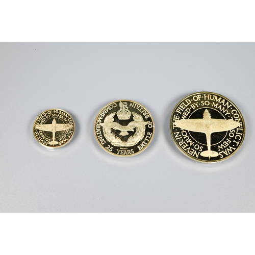 164 - A cased set of three 18ct yellow gold Battle of Britain Commemorative medals, numbered 0072, by Meta... 