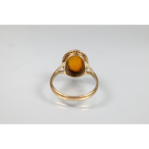 197 - An oval amber ring, 9ct yellow gold, size W