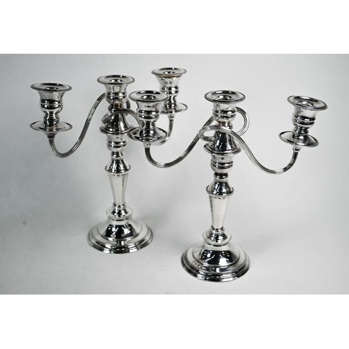 2 - Pair of epns baluster candelabra with detachable twin-branches and three sconces, 27 cm high