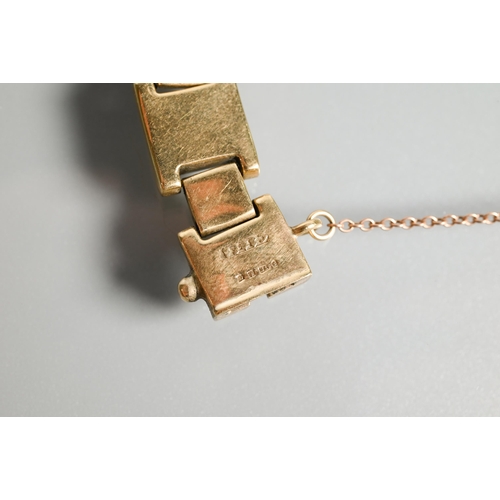 237 - A 9ct yellow gold brick link bracelet with concealed clasp and safety chain, approx 18.4g