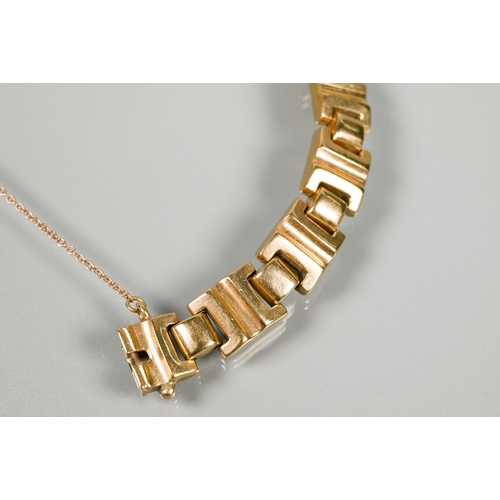 237 - A 9ct yellow gold brick link bracelet with concealed clasp and safety chain, approx 18.4g