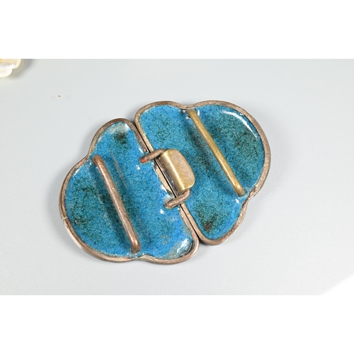 250 - A cloisonné enamel buckle, twenty-three flower decorated buttons, dress-clips, cufflinks etc