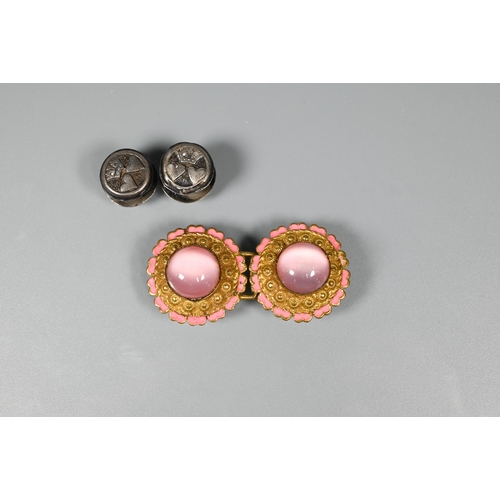 250 - A cloisonné enamel buckle, twenty-three flower decorated buttons, dress-clips, cufflinks etc