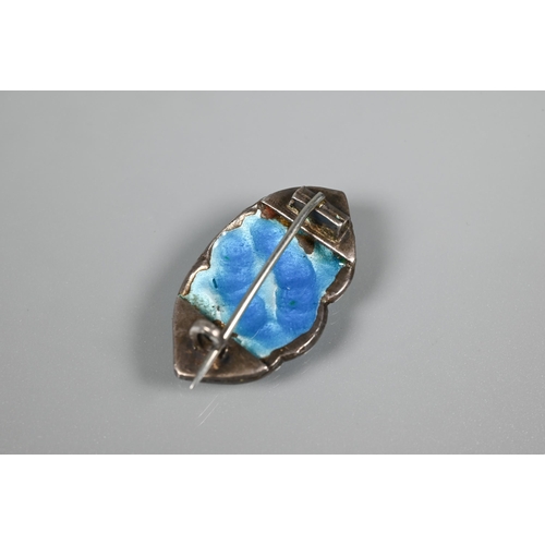 251 - Two Arts & Crafts enamel brooches in the form of stylised leaves/pods, 3 cm long (2)