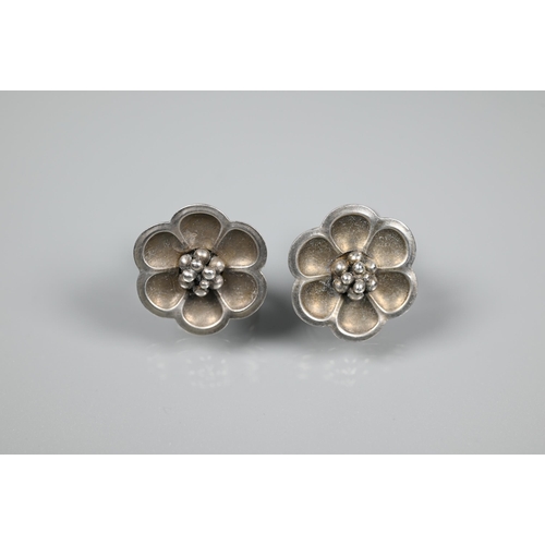 267 - Georg Jensen - A pair of white metal flower earrings, with screw fittings, stamped 67, in fitted box