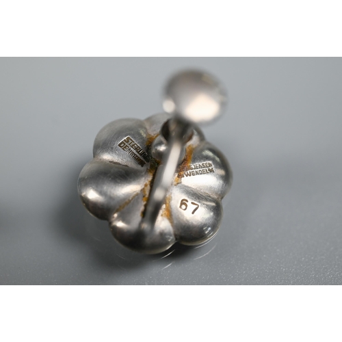 267 - Georg Jensen - A pair of white metal flower earrings, with screw fittings, stamped 67, in fitted box