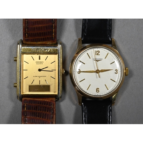 281 - A gentleman's 9ct gold Longines wristwatch with 17 jewel movement no 11073265, to/w a Seiko gilt met... 