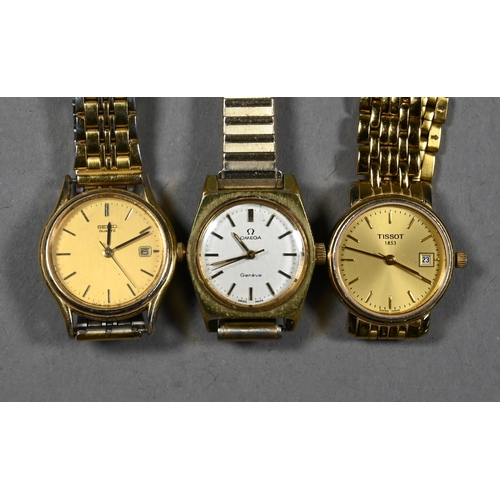 284 - A lady's gilt metal Omega wristwatch with silvered dial to/w a lady's gilt metal Seiko watch with qu... 