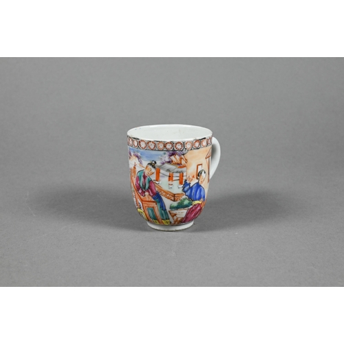 291 - An 18th century Chinese famille rose coffee cup painted with figures on a terrace in a landscape set... 