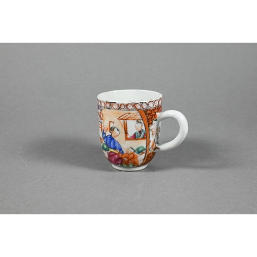 291 - An 18th century Chinese famille rose coffee cup painted with figures on a terrace in a landscape set... 