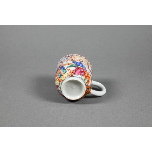 291 - An 18th century Chinese famille rose coffee cup painted with figures on a terrace in a landscape set... 