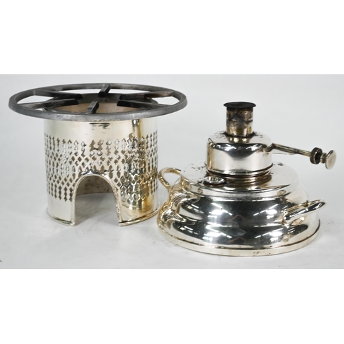 3 - Epns chafing dish stand with spirit burner to/w seven various trays and salvers (box)