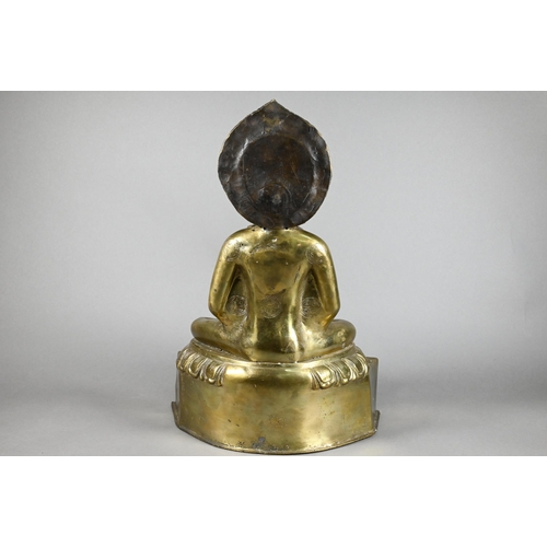 308 - A 20th century Thai polished bronze Amitabha Buddha holding an alms bowl, hands in dyana-mudra sitti... 