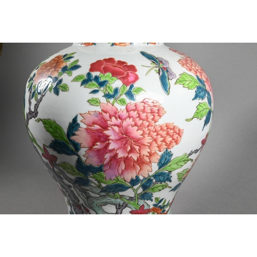 316 - A large 19th century Chinese famille rose high-shouldered baluster vase and domed cover with lotus b... 