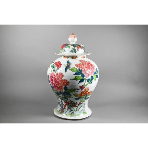 316 - A large 19th century Chinese famille rose high-shouldered baluster vase and domed cover with lotus b... 