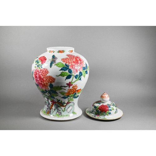 316 - A large 19th century Chinese famille rose high-shouldered baluster vase and domed cover with lotus b... 