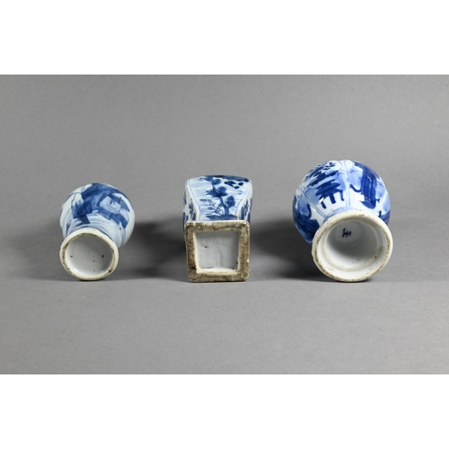 323 - Three 18th century Chinese blue and white miniature vases, Kangxi period 1662-1722, Qing dynasty, co... 