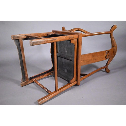 331 - An old Chinese elm 'officials hat' chair, the vertical splat with ruyi head device