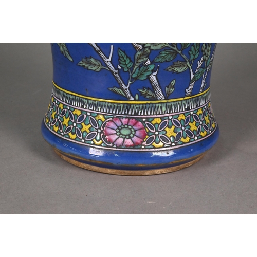 339 - A 19th century Chinese famille rose blue ground baluster vase, painted in polychrome enamels with tw... 