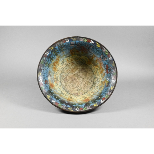 342 - A 19th century Chinese cloisonne 'longevity' bowl, the interior decorated in polychrome enamels with... 