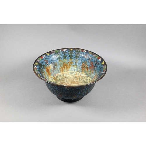 342 - A 19th century Chinese cloisonne 'longevity' bowl, the interior decorated in polychrome enamels with... 