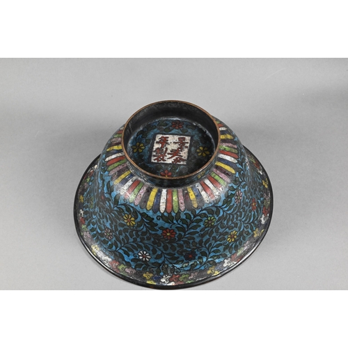 342 - A 19th century Chinese cloisonne 'longevity' bowl, the interior decorated in polychrome enamels with... 