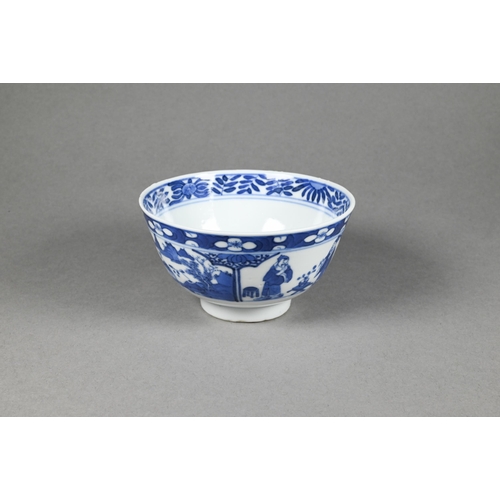 352 - Three 19th century Chinese blue and white bowls painted in underglaze blue with alternating panels o... 