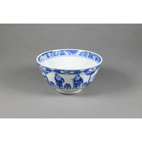 352 - Three 19th century Chinese blue and white bowls painted in underglaze blue with alternating panels o... 