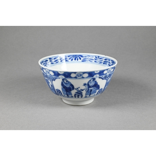 352 - Three 19th century Chinese blue and white bowls painted in underglaze blue with alternating panels o... 