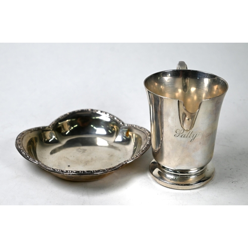 36 - Silver cream jug, Chester 1935 to/w a toast-rack, Sheffield 1964 and a quatrefoil pin-dish, Birmingh... 