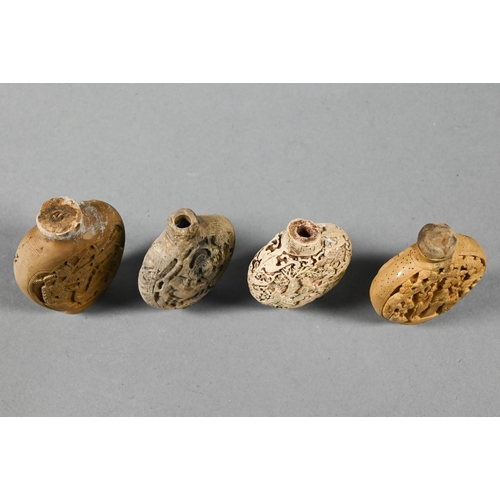 360 - Ten Chinese carved wood and composite moulded snuff bottles (some with stoppers) to/w an inside pain... 