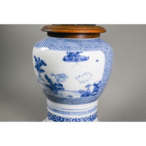 368 - An 18th century Chinese blue and white vase (cut-down/reduced in height) painted in underglaze blue ... 