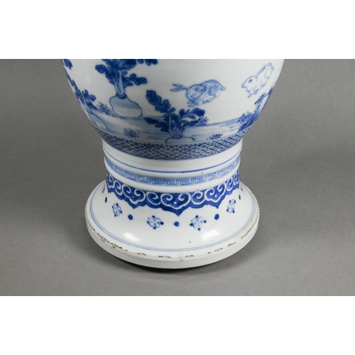 368 - An 18th century Chinese blue and white vase (cut-down/reduced in height) painted in underglaze blue ... 