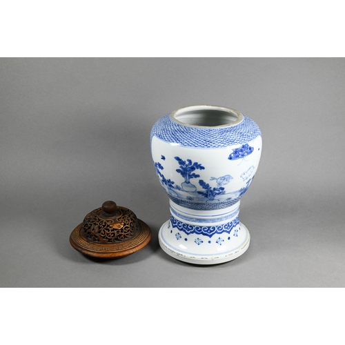 368 - An 18th century Chinese blue and white vase (cut-down/reduced in height) painted in underglaze blue ... 