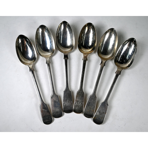 37 - Matched set of six Victorian silver fiddle pattern tablespoons, 14.4 oz (449g)