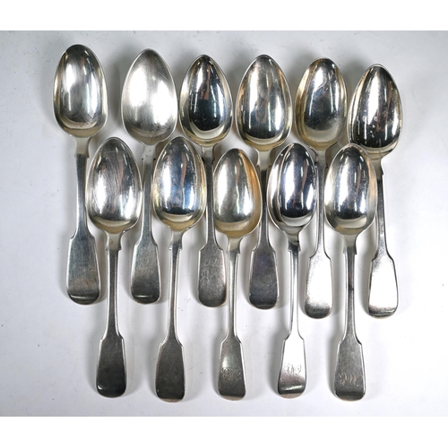 38 - Eleven silver fiddle pattern dessert spoons, various makers and dates, mostly 19th century, 16.8oz (... 