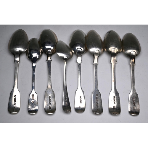 40 - Pair of engraved silver serving spoons, Martin, Hall & Co, London/Sheffield 1876, to/w seven var... 
