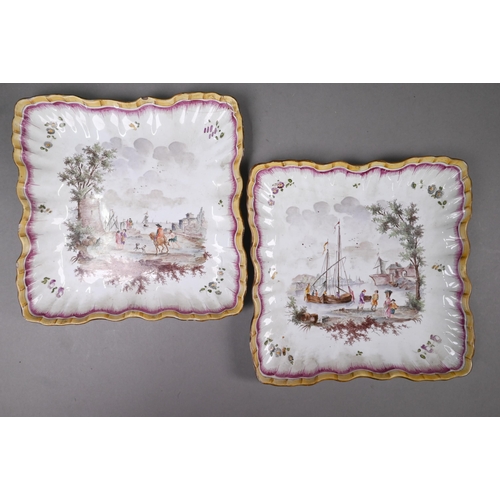 403 - A pair of French faience plates, bearing marks of Savy's factory (Marseilles c. 1770-90), painted wi... 