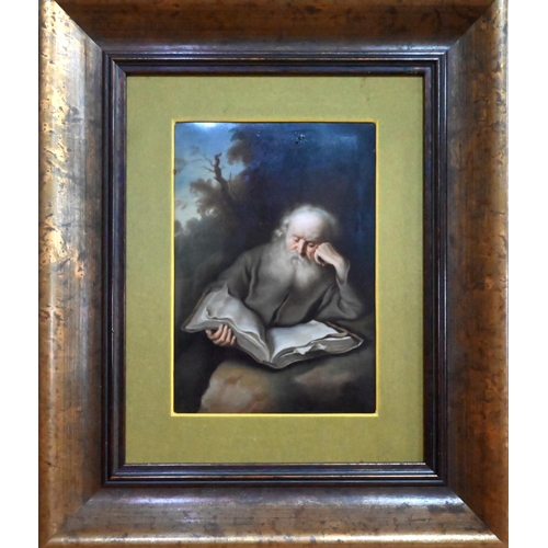 411 - A KPM Berlin porcelain rectangular plaque, 'Der Eremit' (The Hermit), after Salomon Koninck, 19 x 13... 